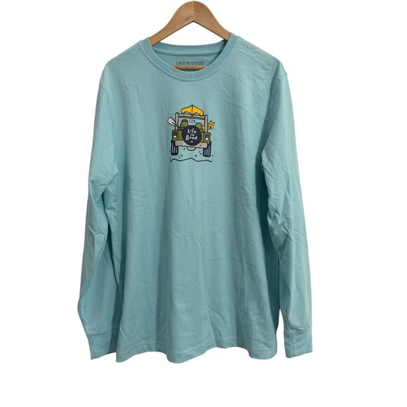 Life Is Good Tops - Life Is Good Blue Long Sleeve Graphic T-Shirt L Jeep Adventure Design